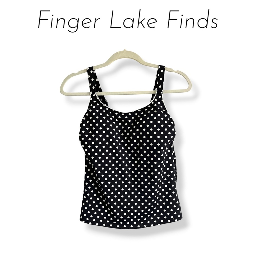 Lands' End Black and White Polka Dot Tankini Top, 2